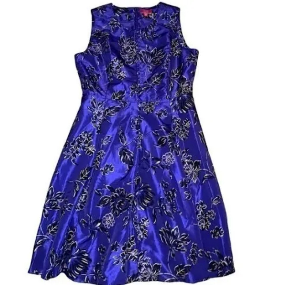 □$1,200 OSCAR DE LA RENTA NEW BEAUTIFUL PURPLE FLORAL MIDI DRESS US 12 L - Picture 9 of 10